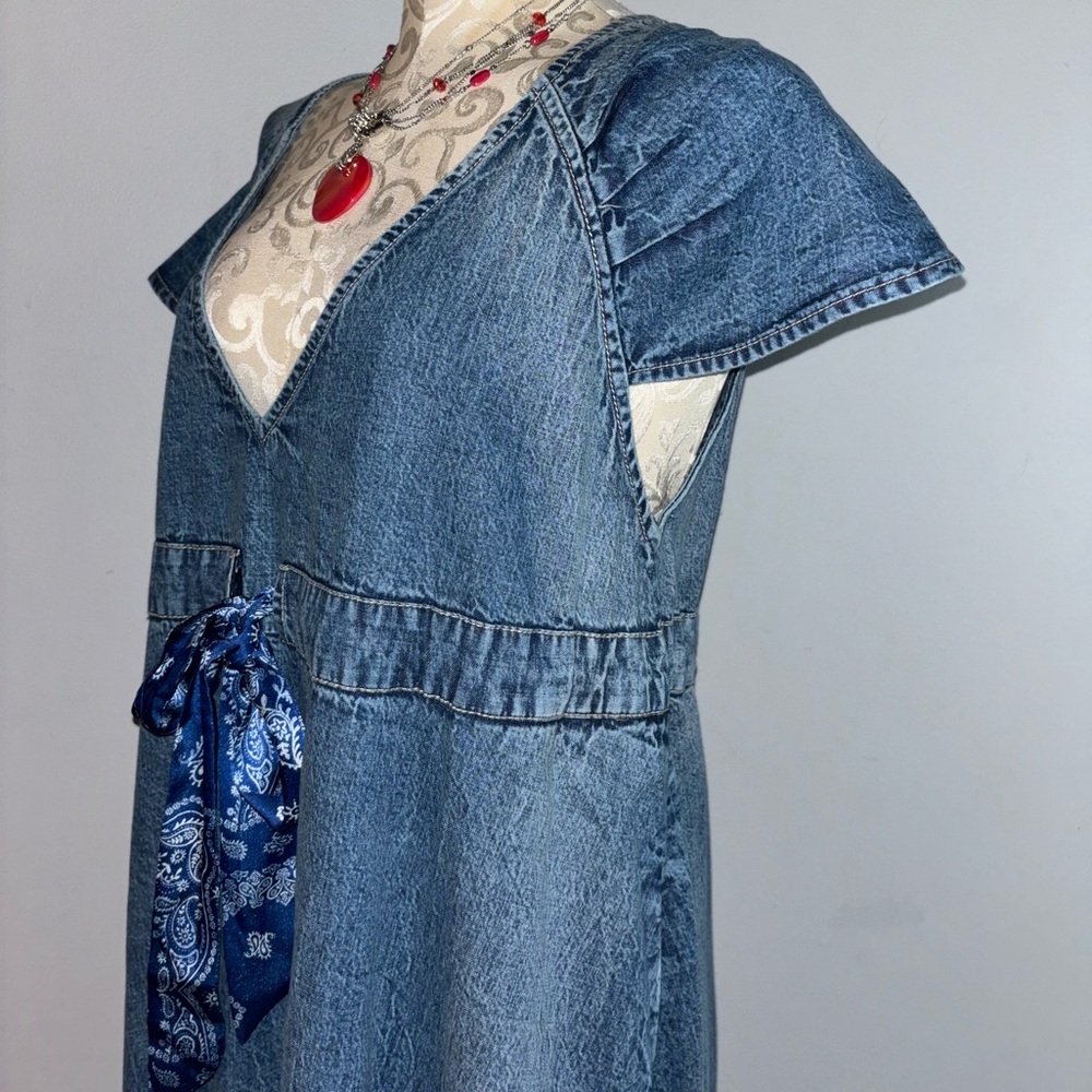 Free People Roucha Size Small Denim Blue Shadow Bandana-Tie Ruffled Hem Maxi